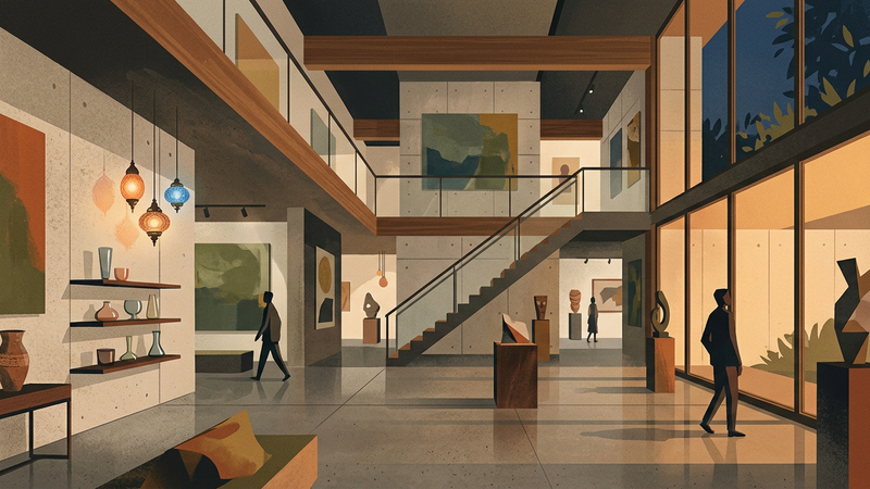 The renovated Museu Calouste Gulbenkian in Lisbon featuring its restored 1960s Brutalist architecture with wood, granite and concrete finishes