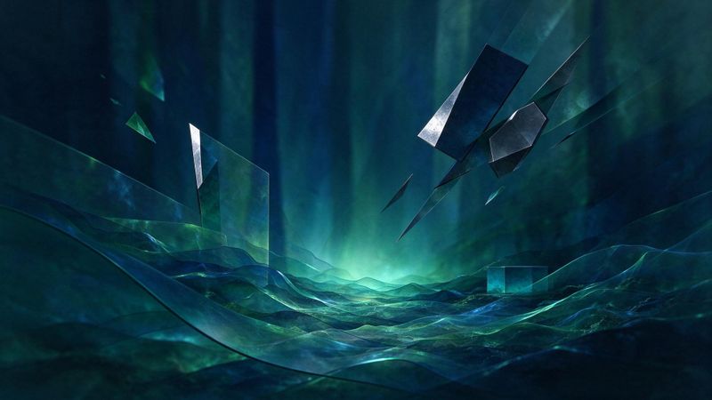 Abstract contemporary composition depicting fluid dynamics and geometric forms representing water and ecological cycles