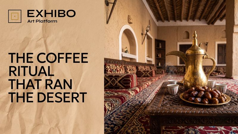 A host pours Arabic coffee from a dallah into a small handle-less finjan cup in a majlis