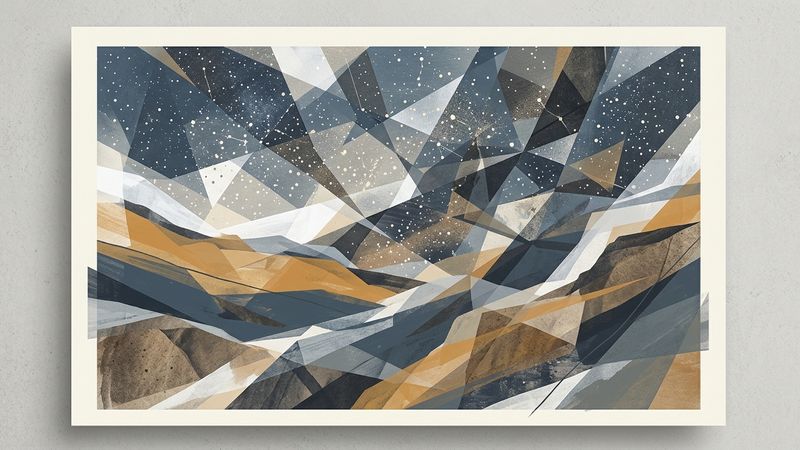 Abstract contemporary installation blending geological forms and celestial motifs across an urban park setting