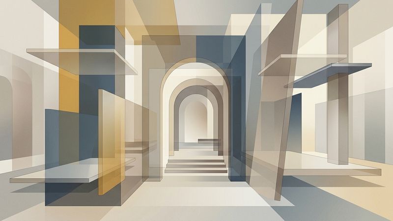 Abstract geometric composition representing open doors and flowing colour gradients symbolising cultural accessibility