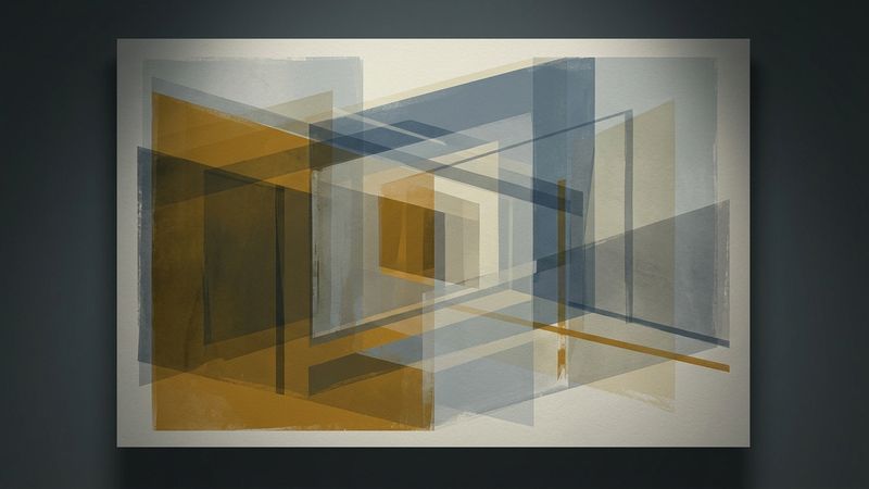 Abstract composition exploring curatorial frameworks and spatial experimentation
