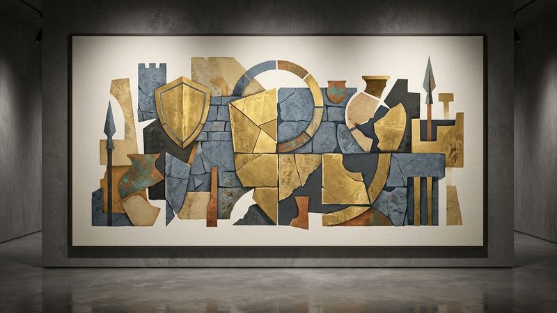 Abstract geometric composition representing museum security and cultural heritage protection