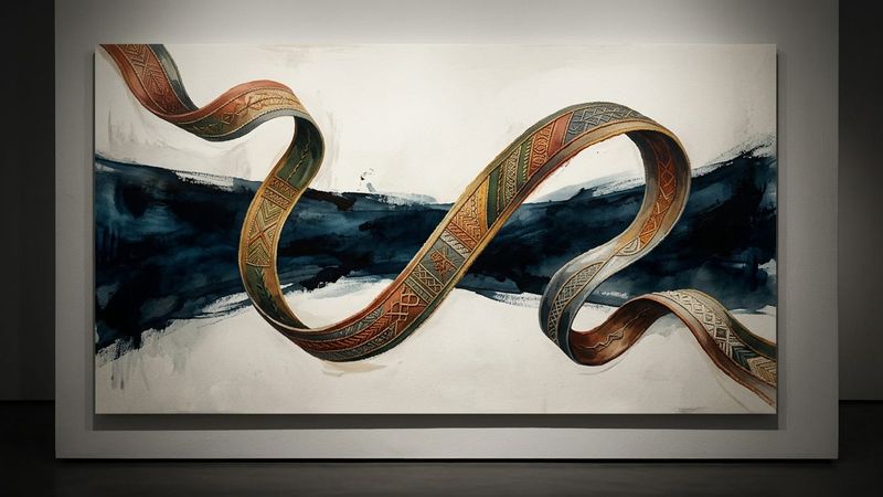 Abstract representation of the Bayeux Tapestry journey across the English Channel to the British Museum