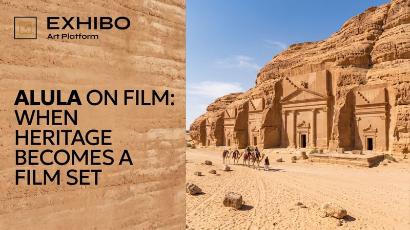 The rock-cut Nabataean tombs of Hegra in AlUla, Saudi Arabia, monumental gabled facades carved into honey-coloured sandstone cliffs under open desert sky.