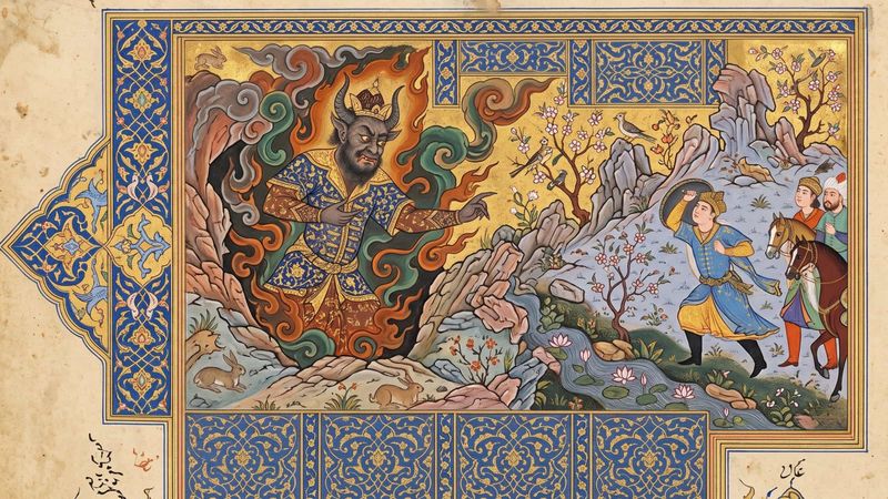 A Persian miniature painting depicting a jinn, from an illustrated manuscript tradition