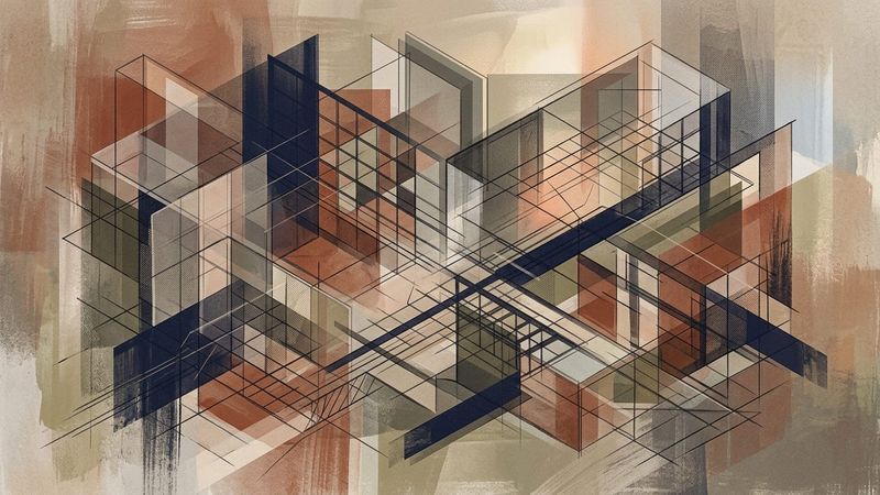 Abstract editorial illustration evoking curatorial practice and contemporary art discourse