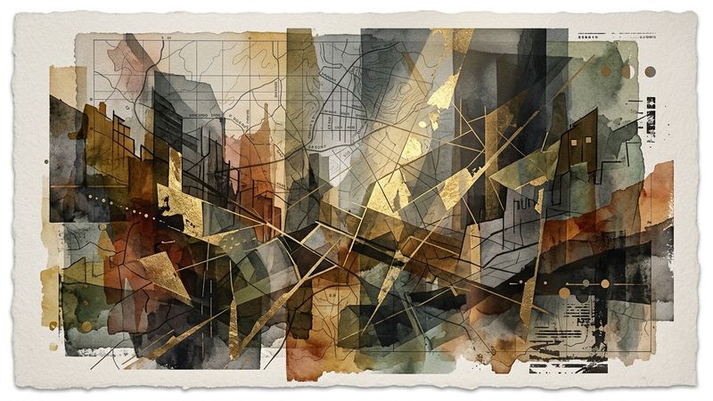 Contemporary art installation examining urban memory fragments through mixed media works