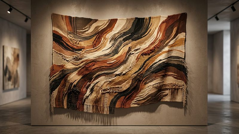 Abstract representation of a large-scale tapestry with intricate patterns and vibrant colors