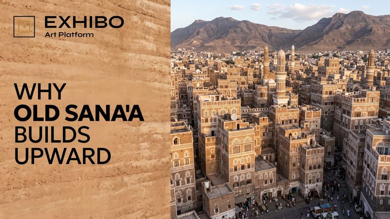 The skyline of the Old City of Sana'a, Yemen, packed with multi-storey tower houses of brown mud brick and dark stone.
