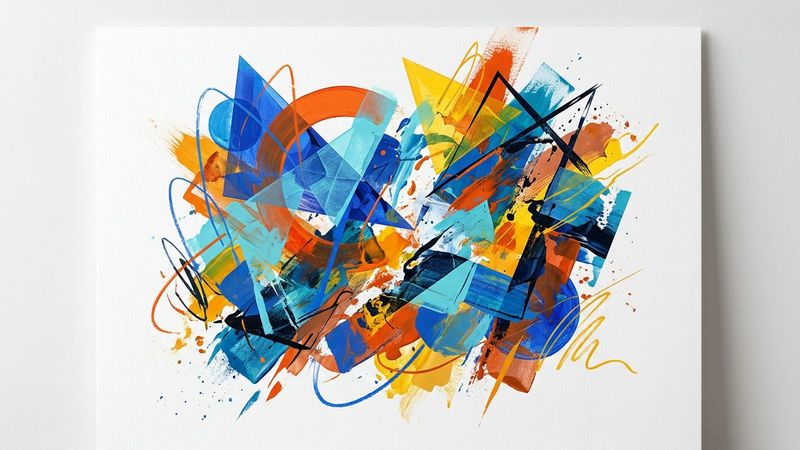 Abstract contemporary artwork featuring geometric forms and vibrant colours representing emerging artistic talent