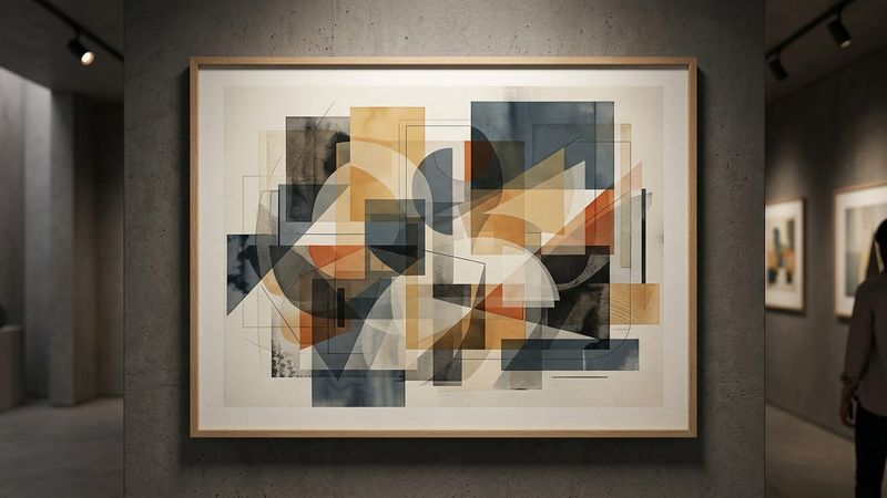 Abstract contemporary composition exploring themes of duplication and formal resemblance through layered geometric forms and muted tones