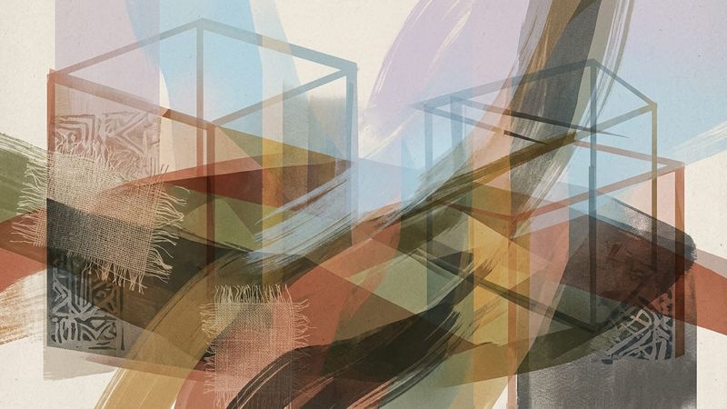 An abstract editorial illustration of overlapping translucent layers suggesting circulation, participation and the layered nature of para-content in contemporary culture.