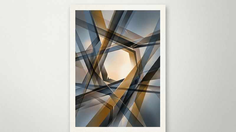 Abstract contemporary composition representing themes of confinement, choice, and creative resilience through layered geometric forms and muted tones.
