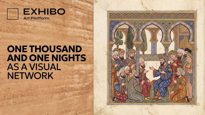 An illustrated miniature in the style of the medieval Baghdad school: robed figures gathered under arches, painted in flat jewel colours with gold outlining.