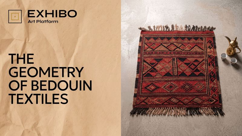 Handwoven Sadu textile with traditional Bedouin geometric patterns in red, black and brown
