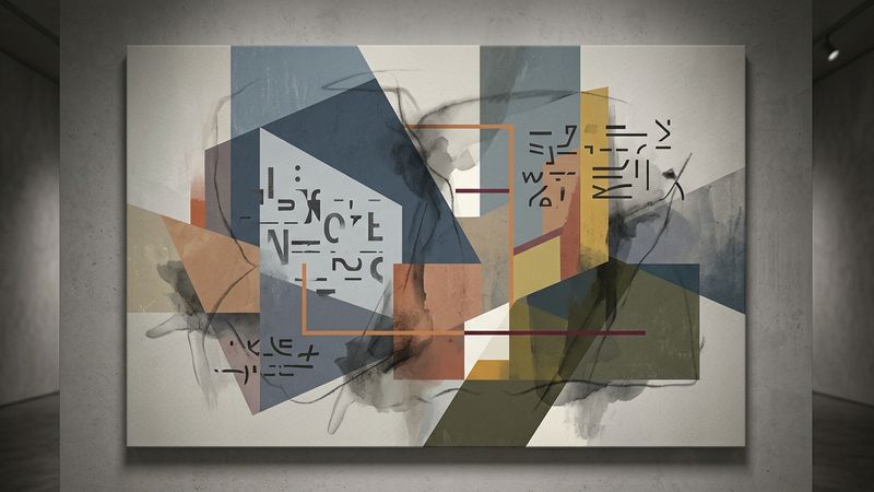 Abstract composition exploring language and visual structures in contemporary Korean art