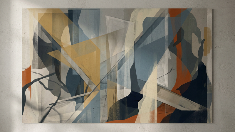 Abstract editorial illustration depicting geometric forms interacting with architectural light and shadow