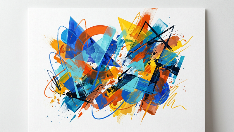 Abstract contemporary artwork featuring geometric forms and vibrant colours representing emerging artistic talent
