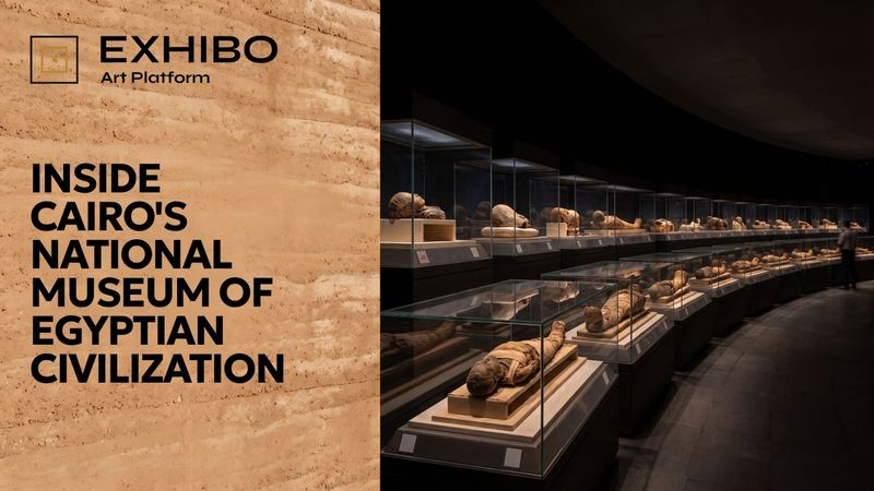 The dim, black-walled Royal Mummies Hall of the National Museum of Egyptian Civilization in Fustat, Old Cairo