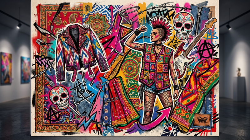 Abstract representation of South Asian textiles and punk fashion elements