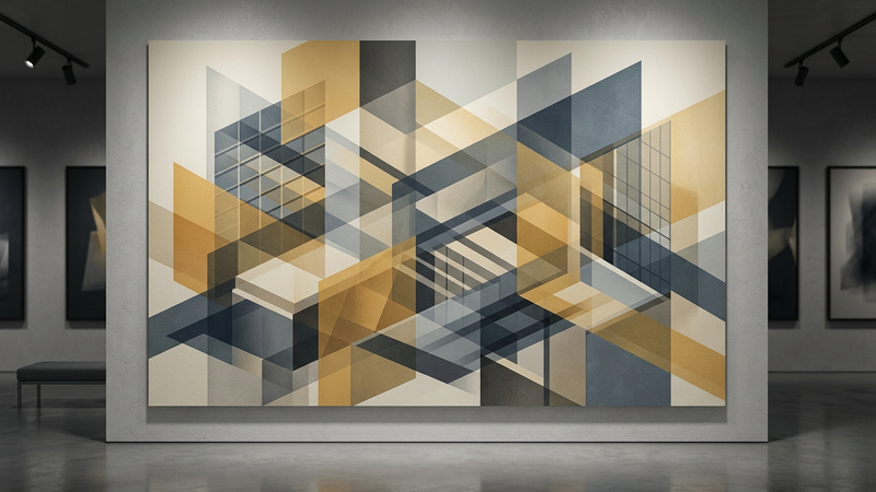 Abstract geometric composition representing collaborative leadership and contemporary gallery spaces