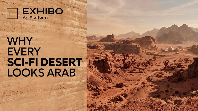 A robed, veiled crowd gathered in a red desert landscape in the style of a science-fiction epic — the visual vocabulary Hollywood reuses to signal an alien world.