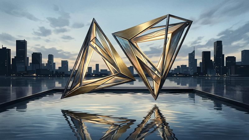 Conceptual rendering of Mona Bangkok showing interlocking triangular structures on riverside piazza
