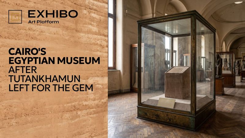 The empty glass case on the upper floor of the Egyptian Museum in Cairo where Tutankhamun's golden mask stood for decades, before its 2025 transfer to the Grand Egyptian Museum.
