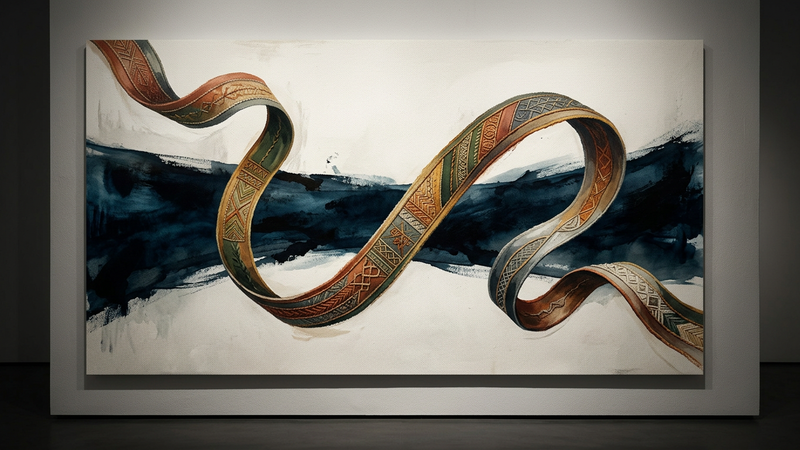Abstract representation of the Bayeux Tapestry journey across the English Channel to the British Museum