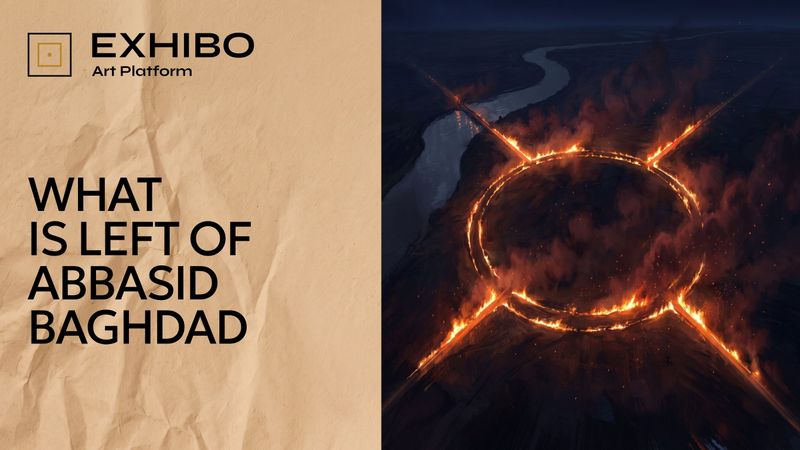 A vast circle of fire burning on a dark plain at night — the outline of a city with four radial roads, drawn in flame.