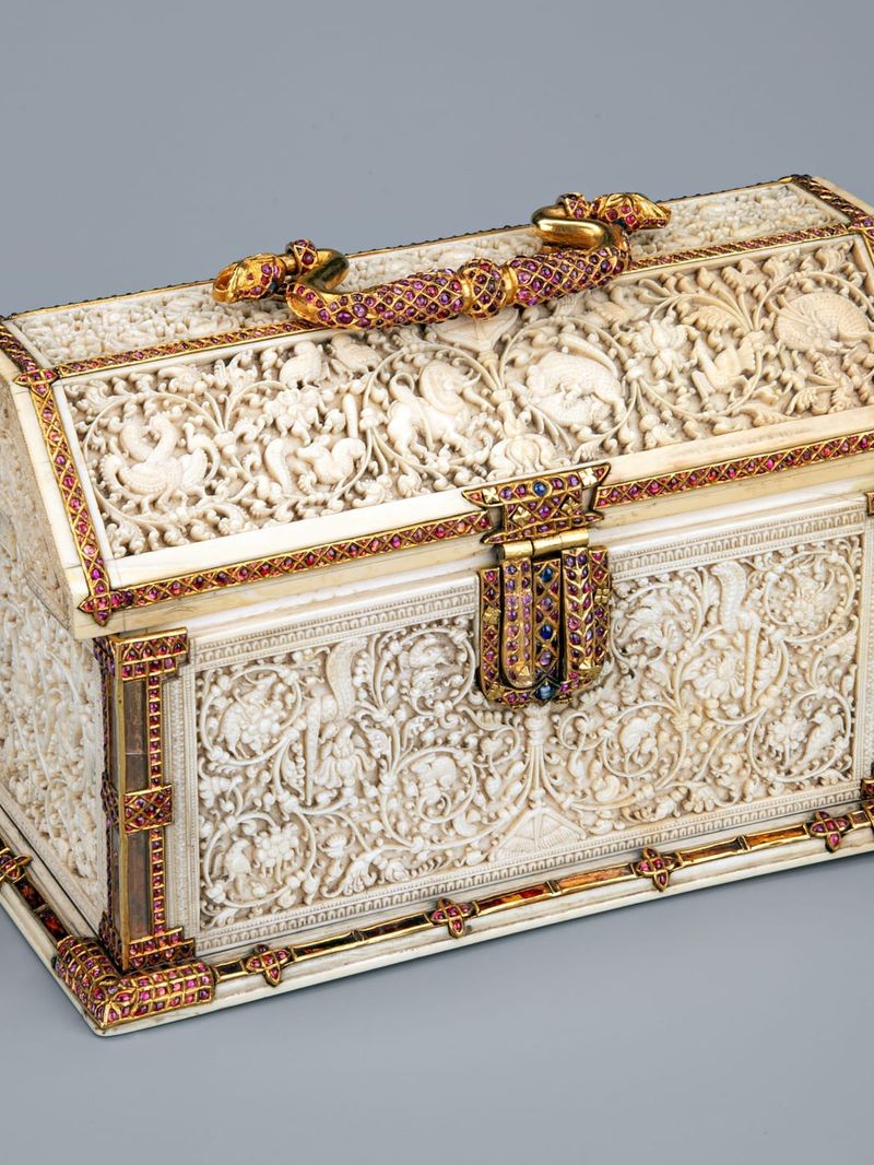 Gem-Studded Carved Ivory Casket